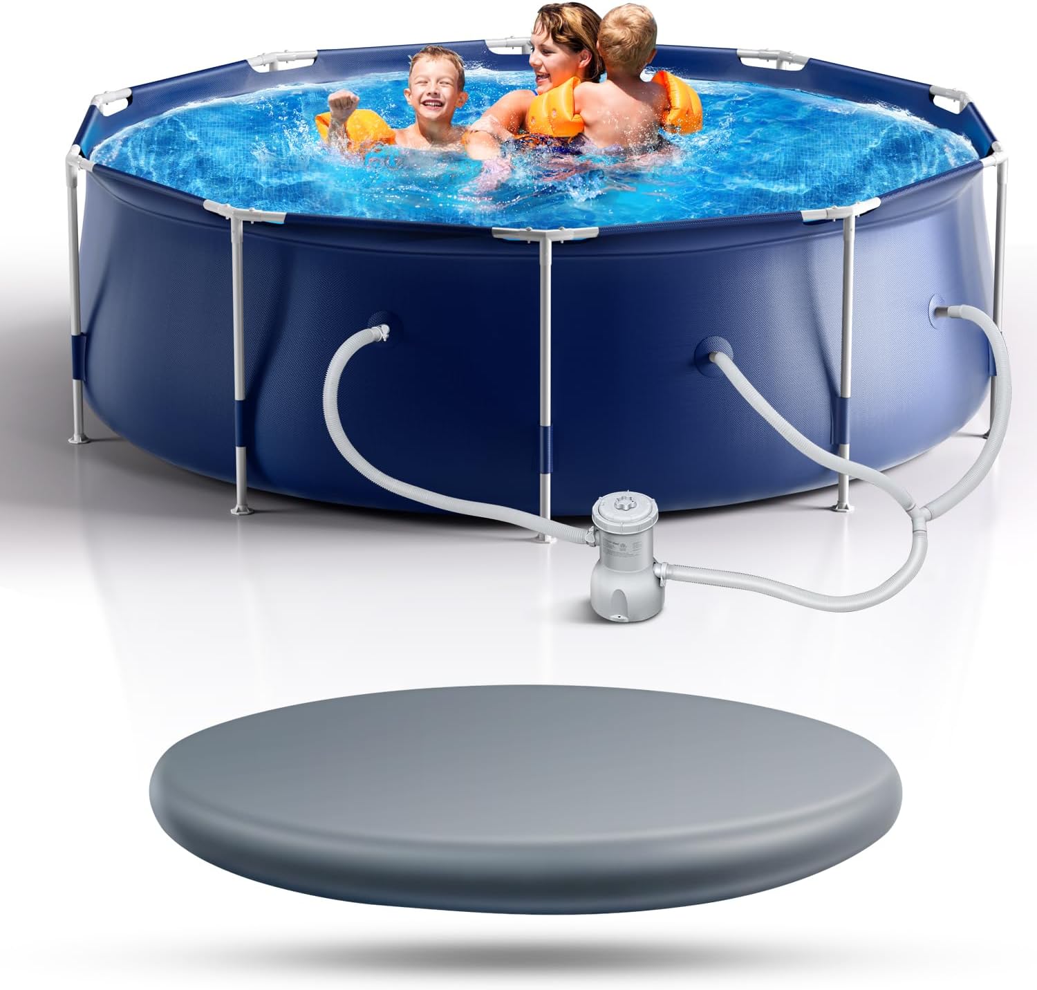 Cool Round Framed Swimming Pool 10' X 30 Round Pool Above Ground Sturdy Steel Frame Above Ground Pool Set with 530 GPH Filter Pump and Secure Pool Cover for Backyard