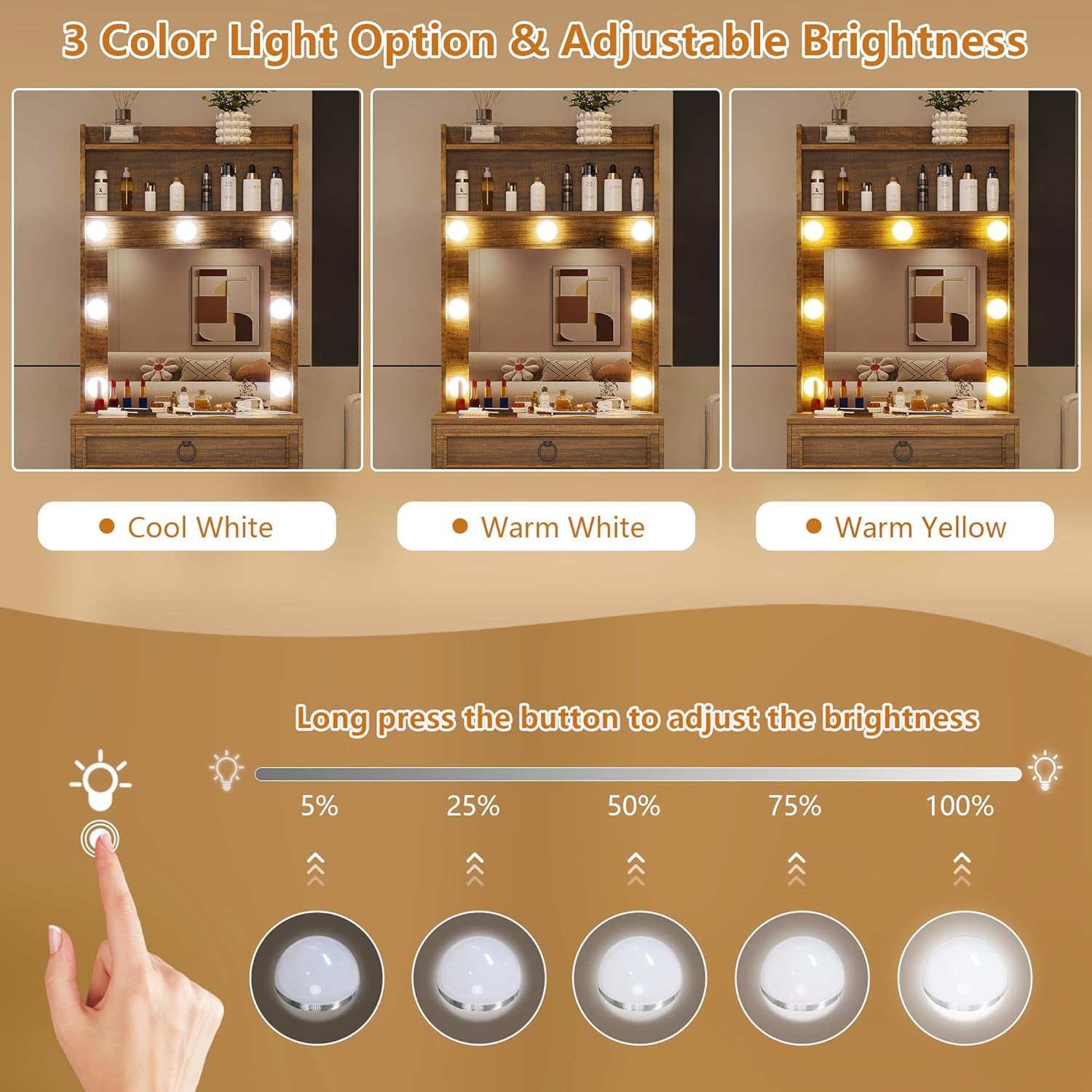 LVSOMT Small Makeup Vanity with Glass Top, White Vanity Desk with Lighted Mirror and Lights, Mini Makeup Table with Motion Sensor, Corner Dressing Table for Bedroom, Apartment