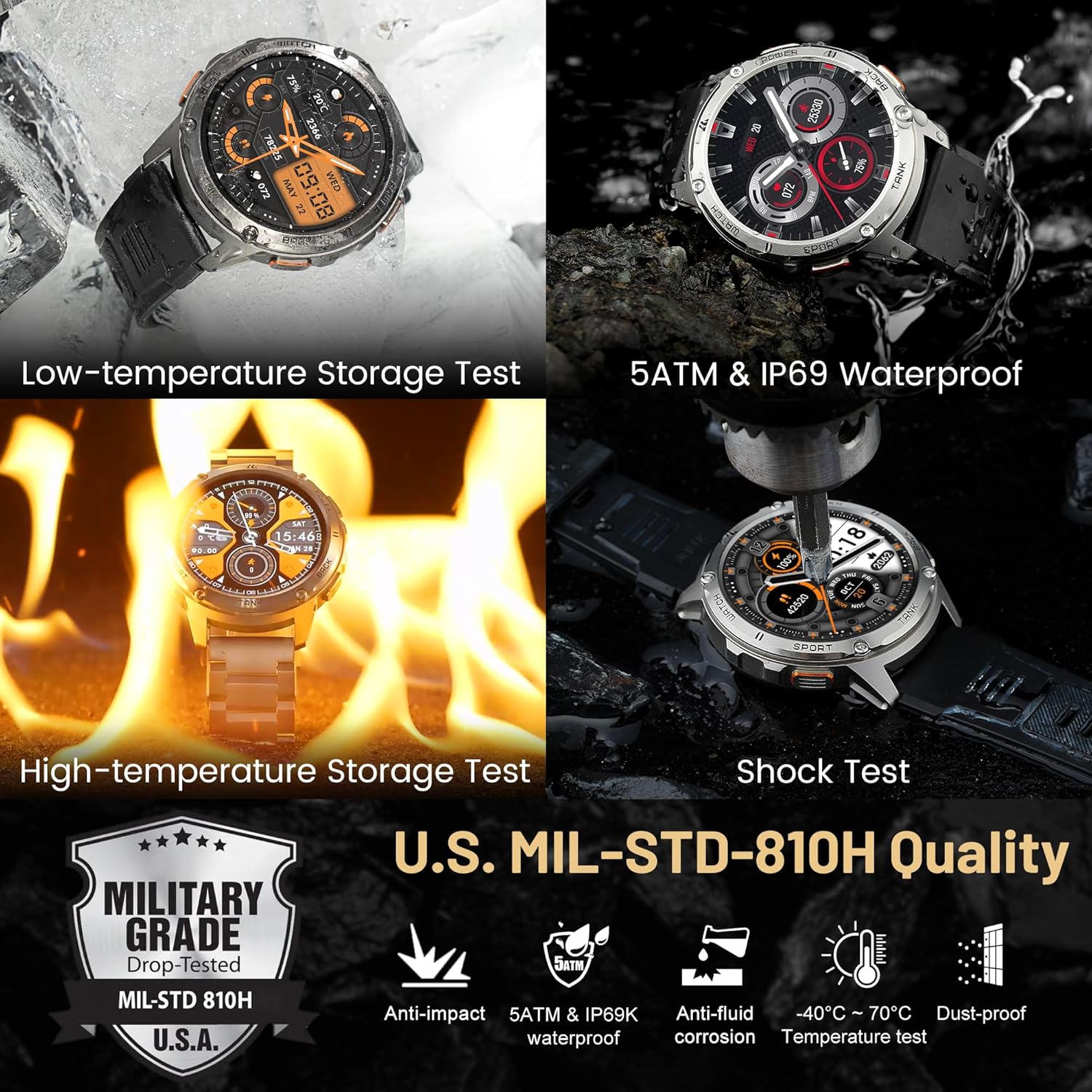 HIDAMEL Smart Watches for Men, 480mAh Extra-Large Battery, 50M Waterproof, Military Fitness Watch Full Metal Body, Answer/Make Call, AI Voice Compatible for Android & iOS