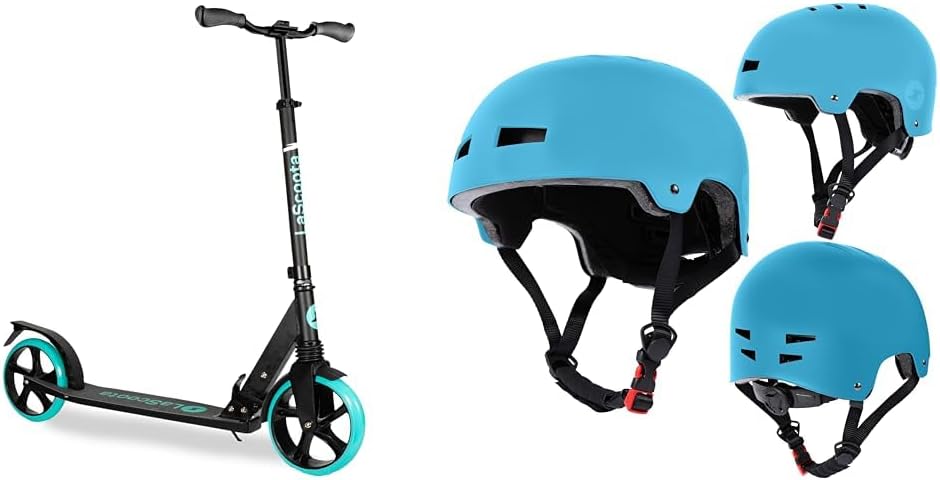 LaScoota Kick Scooter for Kids Ages 6+, Teens & Adults, Large 8 Sturdy Urethane Wheels. Adjustable Handlebar, Lightweight, Foldable, 220lbs Max Load