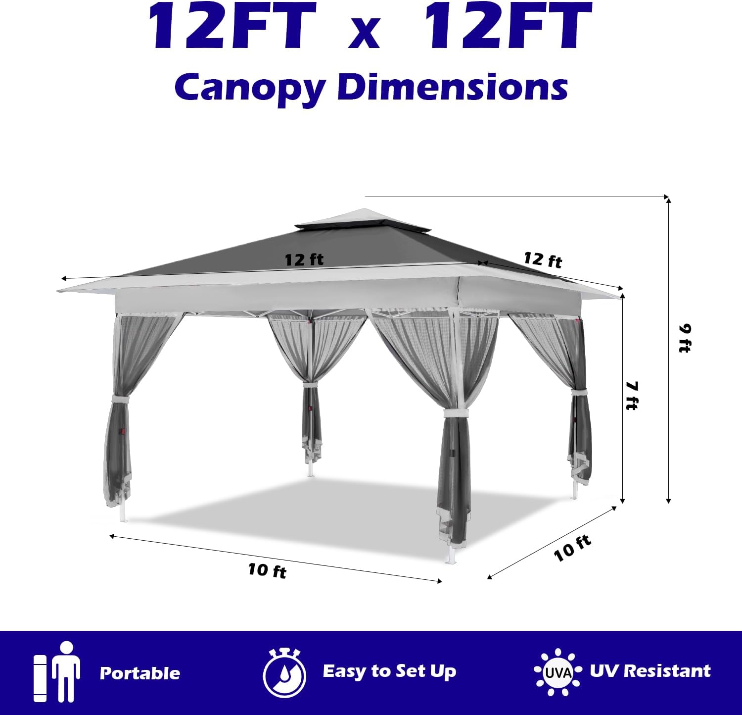 OUTFINE 12'x12' Gazebo Outdoor Pop up Canopy Tent with Curtains and Shelter for Patio, Party & Backyard (Khaki)