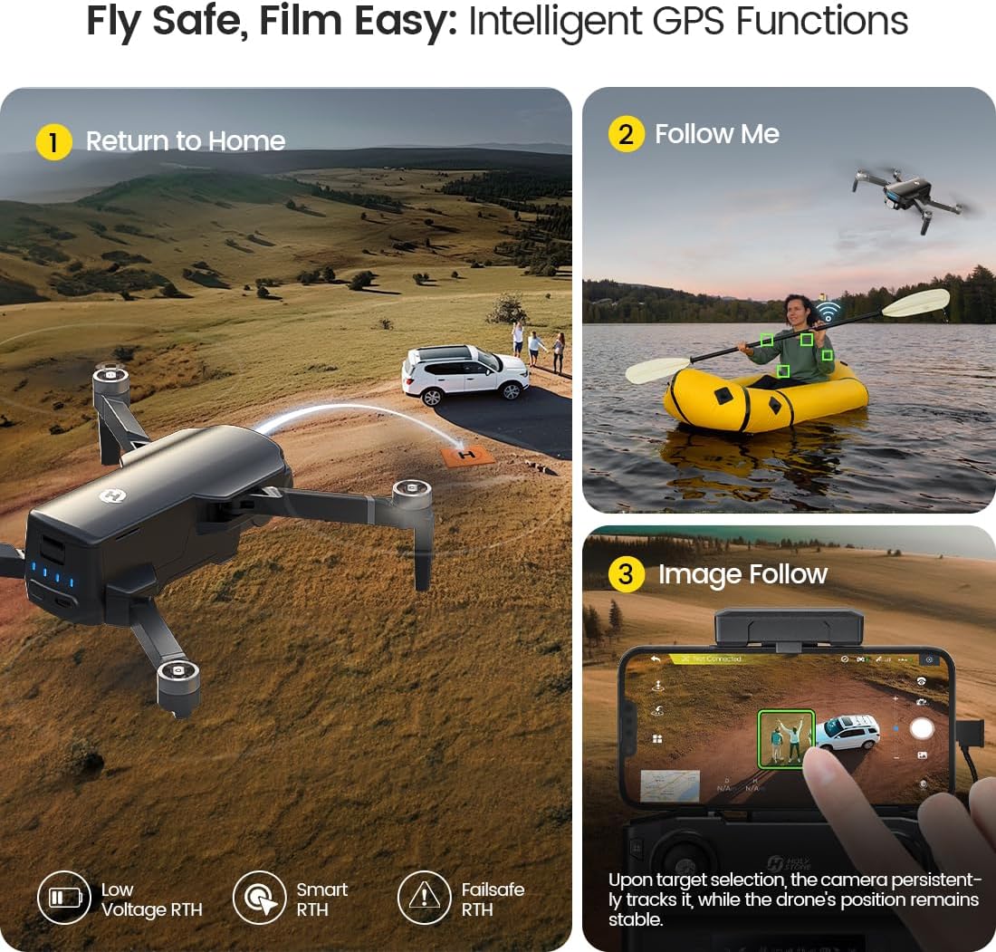 Holy Stone Drone GPS con cámara 4K UHD para adultos principiantes; HS360S 8.78 oz FPV RC Quadcopter plegable con rango de control de 10000 pies, motor sin escobillas, sígueme, regreso inteligente a