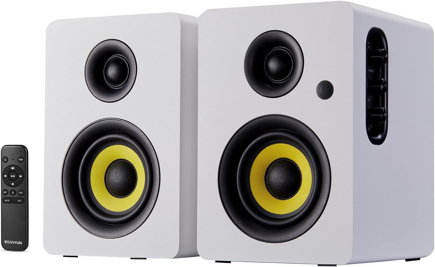 SW208 3 Active Bluetooth 5.0 Bookshelf Speakers – 60W Carbon Fiber Speaker Unit - Built-in 24bit DAC Dynamic 3D Surround Sound 2.0 Computer PC Monitor Gaming (Pair, White)