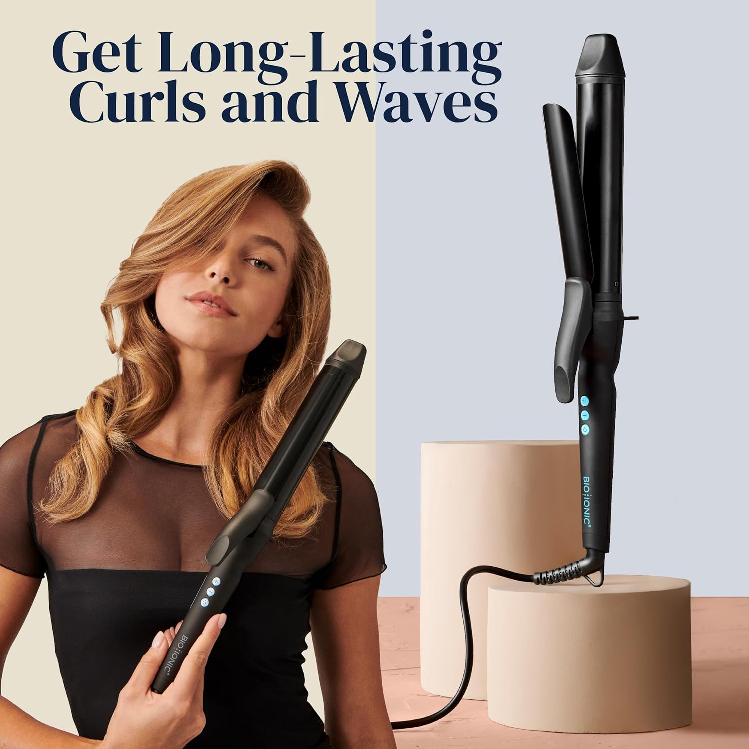 Bio Ionic Long Barrel Styler, .75, 1, 1.25, 1.5 Curling Iron with Moisture Heat Technology & NanoIonic MX, Versatile Curling Wand with Adjustable Heat Settings, Hair Curler with 2 Extended Barrel