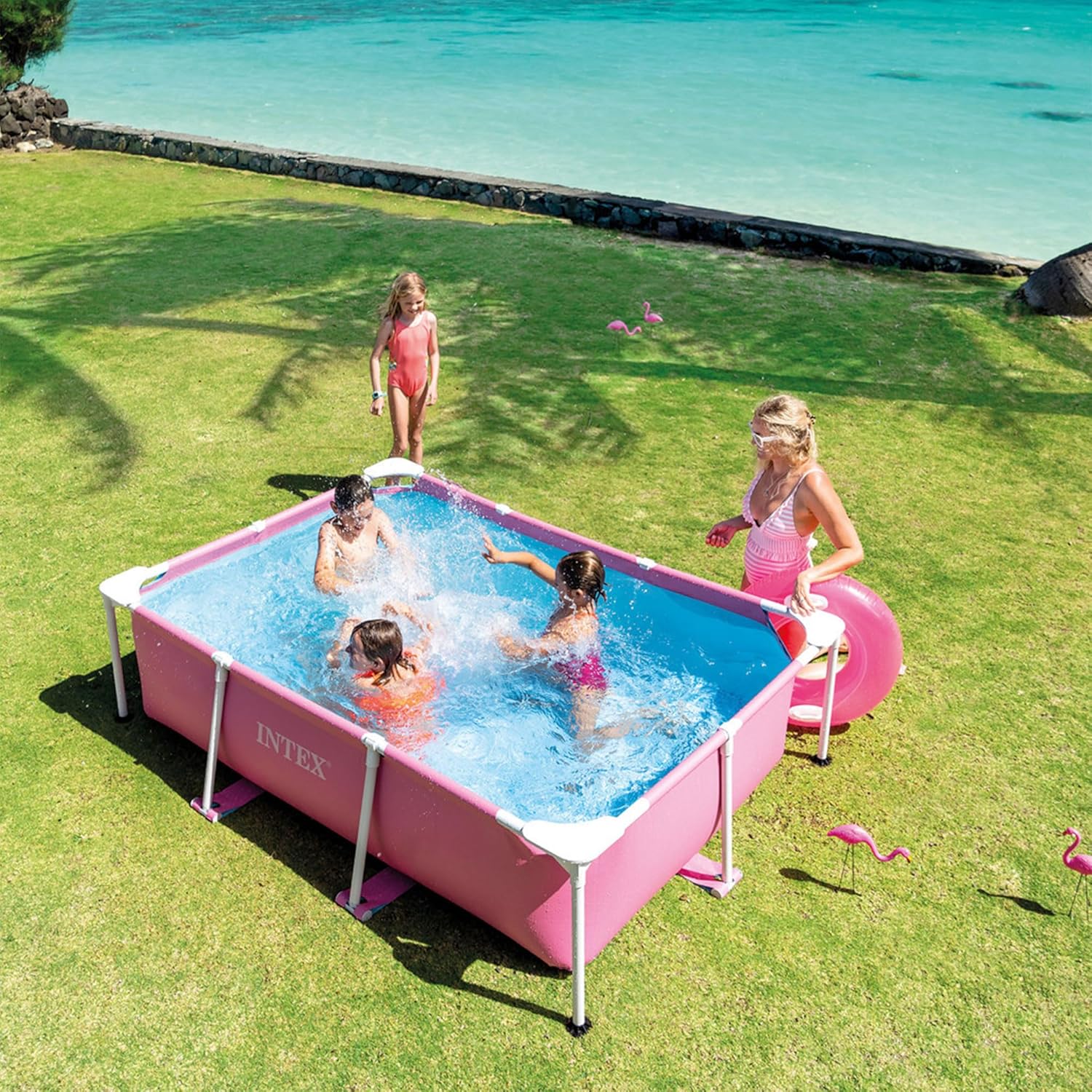 Intex 8ft x 2.5ft Round Metal Frame Above Ground Swimming Pool, Pink