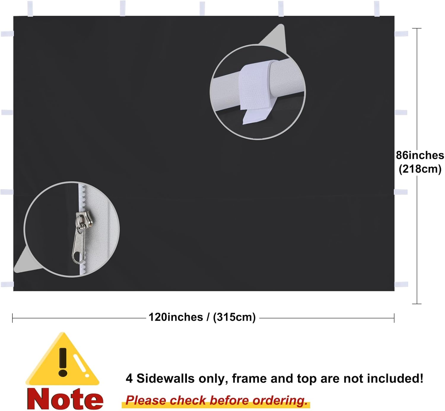 MASTERCANOPY Pop-up Canopy Sidewall Kit, 3 Sidewalls & 1 Doorwall Only Excluding top and Frame (10x10,Black)