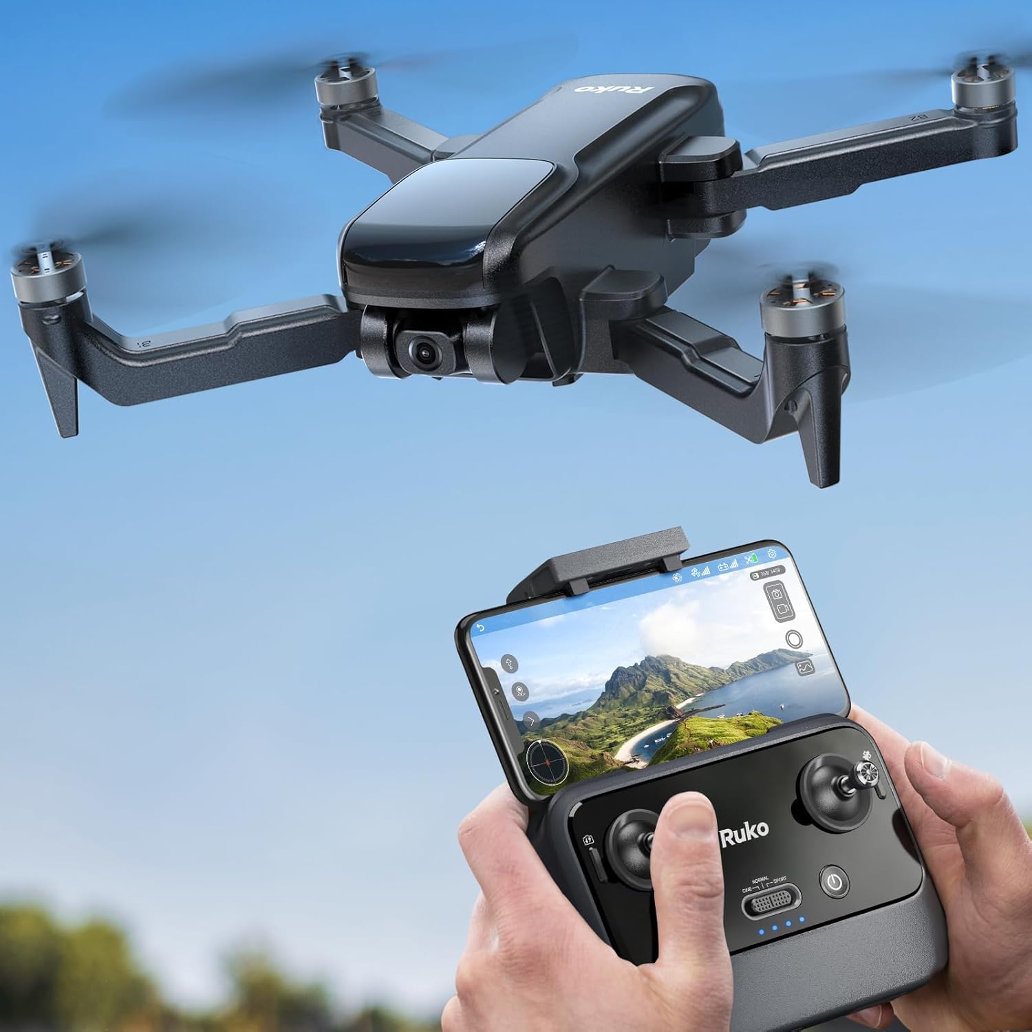 Ruko U11PRO - Primer dron con cámara para adultos, 4K UHD, compatible con identificación remota FAA, tiempo de vuelo de 52 minutos, 2 baterías, retorno automático GPS, modo interior-exterior,