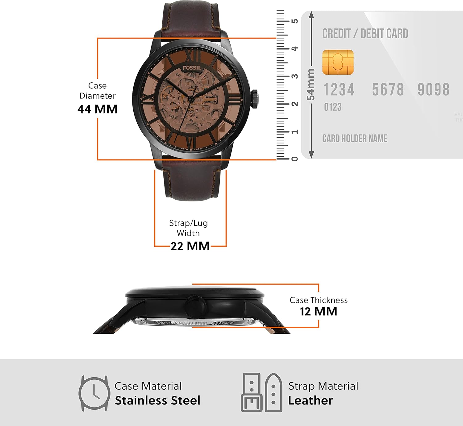 Fossil Townsman Men's Automatic Watch with Mechanical Movement and Skeleton Dial