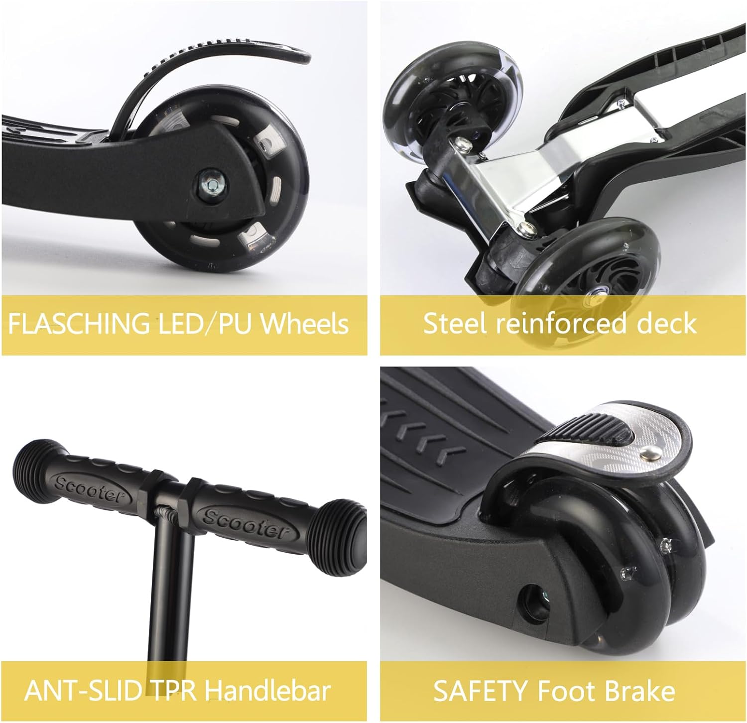 3 Wheel Scooter for Kids Ages 6-12,Kids Scooter with Light Up Wheels, Sturdy Deck Design, and 4 Height Adjustable Suitable for Kids Ages 3-12