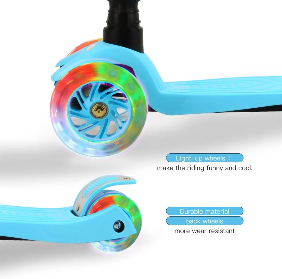 3 Wheel Scooter for Kids Ages 6-12,Kids Scooter with Light Up Wheels, Sturdy Deck Design, and 4 Height Adjustable Suitable for Kids Ages 3-12