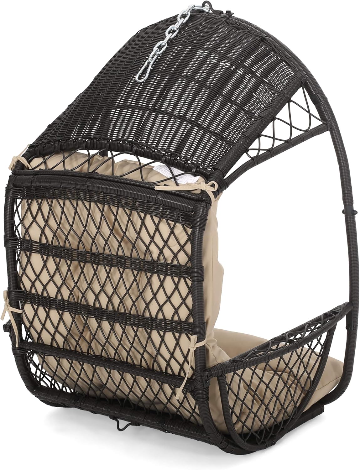 Christopher Knight Home Becky Wicker Hanging Chair with Cushion (Stand Not Included), White, Green
