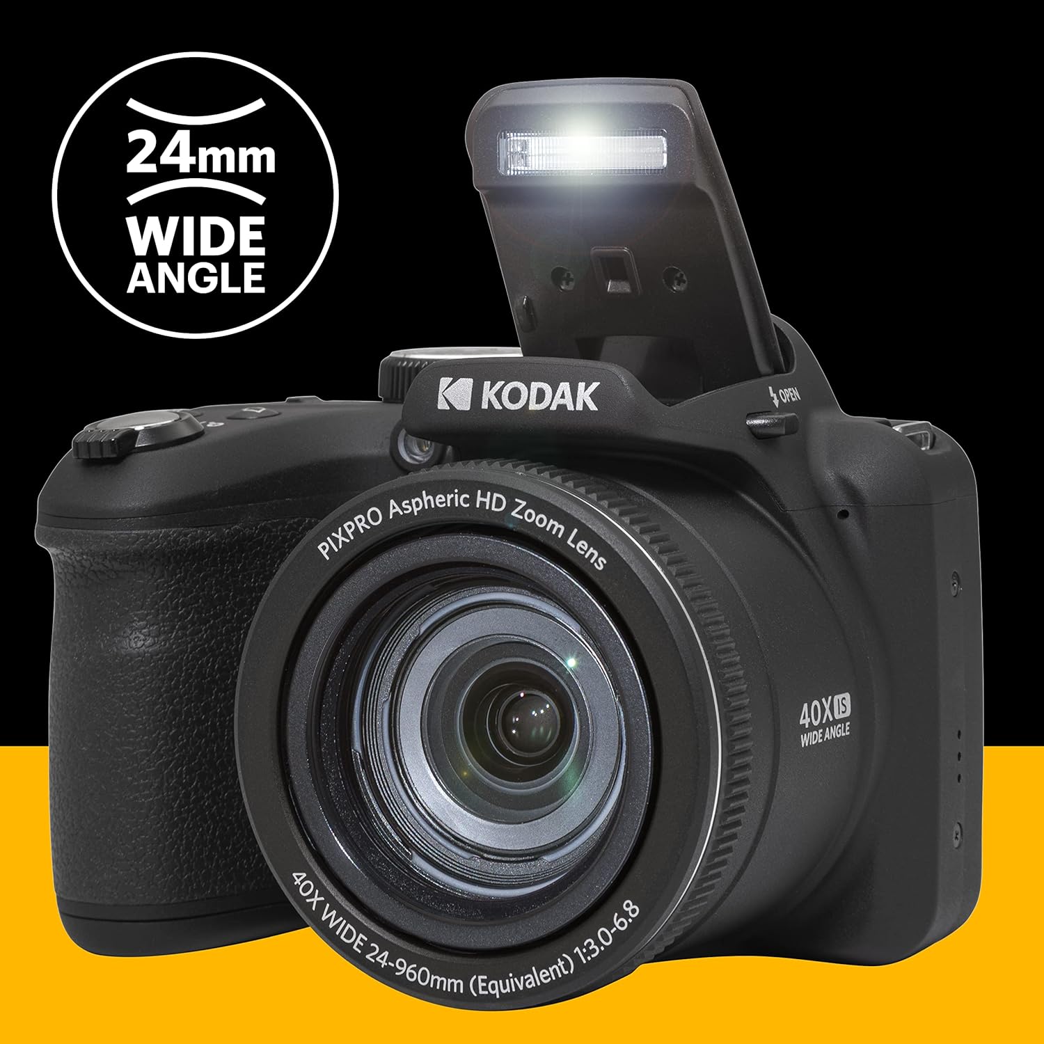 KODAK PIXPRO AZ405-BK 20MP Digital Camera 40X Optical Zoom 24mm Wide Angle Lens Optical Image Stabilization 1080P Full HD Video 3 LCD Vlogging Camera (Black)