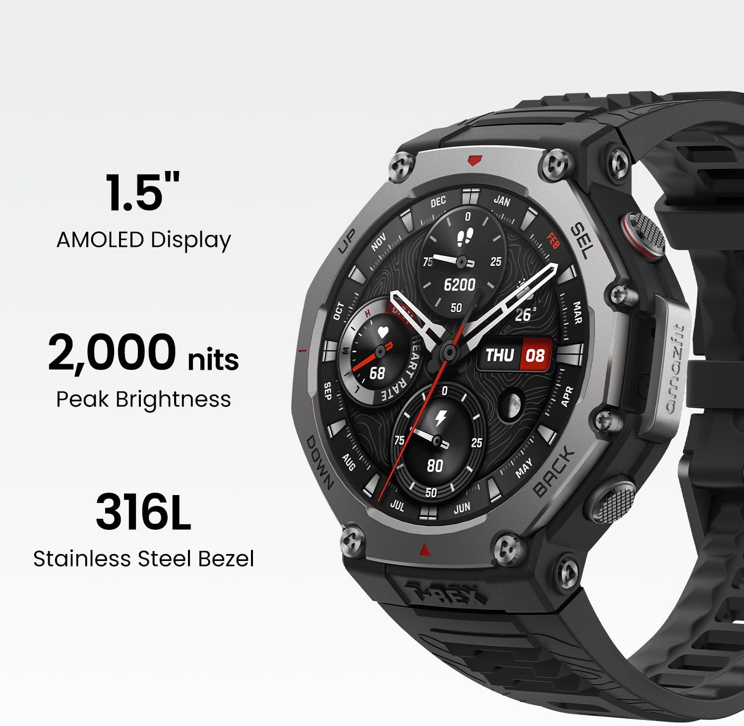 Amazfit T-Rex 3 Rugged/Military Smart Watch 48mm, GPS (with Privacy), Offline Maps, Long Battery Life,328 Feet Water-Resistant, 170 Fitness/Sport Modes, AI, Voice Control, for Android or iPhone, Black