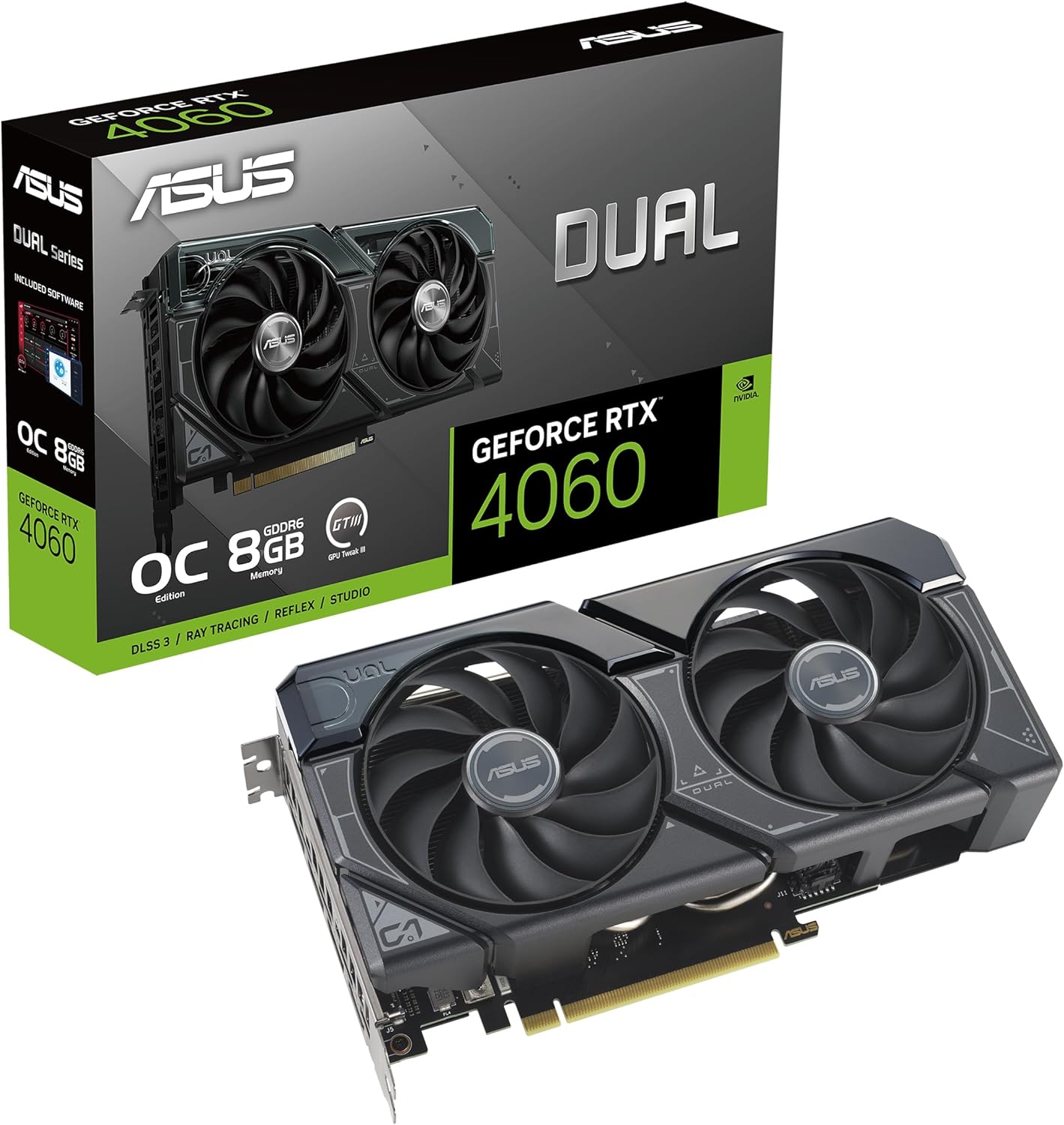 ASUS Dual NVIDIA GeForce RTX 3060 V2 OC Edition 12GB GDDR6 Gaming Graphics Card (PCIe 4.0, 12GB GDDR6 Memory, HDMI 2.1, DisplayPort 1.4a, 2-Slot, Axial-tech Fan Design, 0dB Technology)
