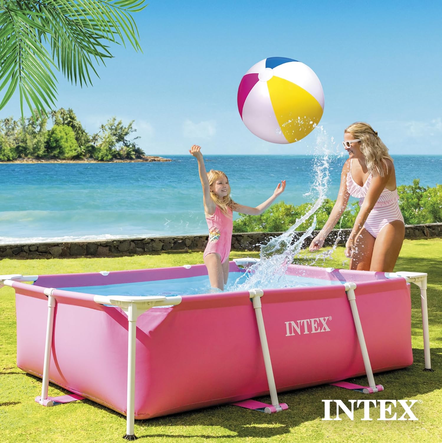 Intex 8ft x 2.5ft Round Metal Frame Above Ground Swimming Pool, Pink