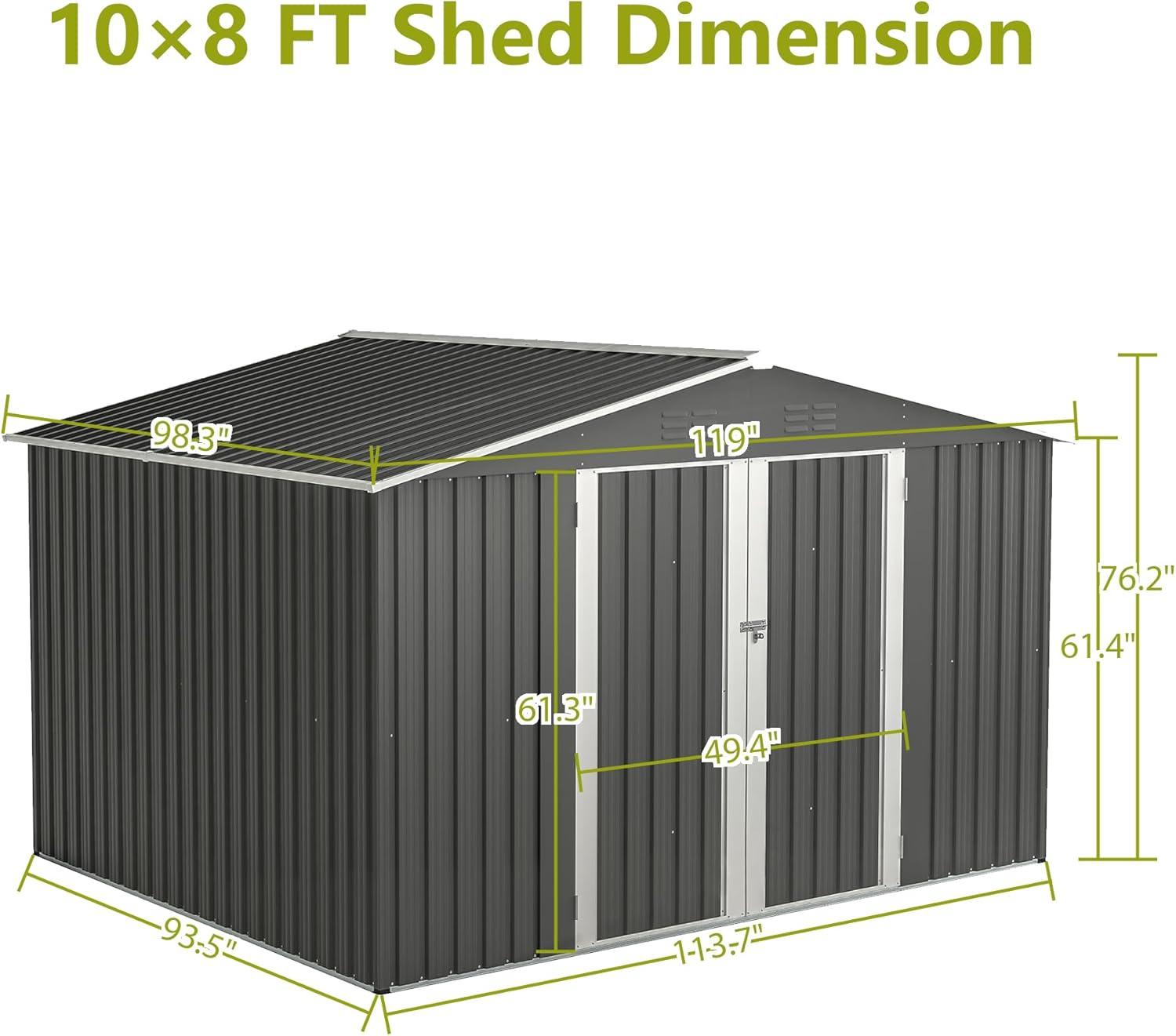 DHPM Outdoor Sheds 10FT x 8FT & Outdoor Storage Clearance, Metal Anti-Corrosion Utility Tool House with Lockable Door & Shutter Vents, Waterproof Storage Garden Shed for Backyard Lawn Patio
