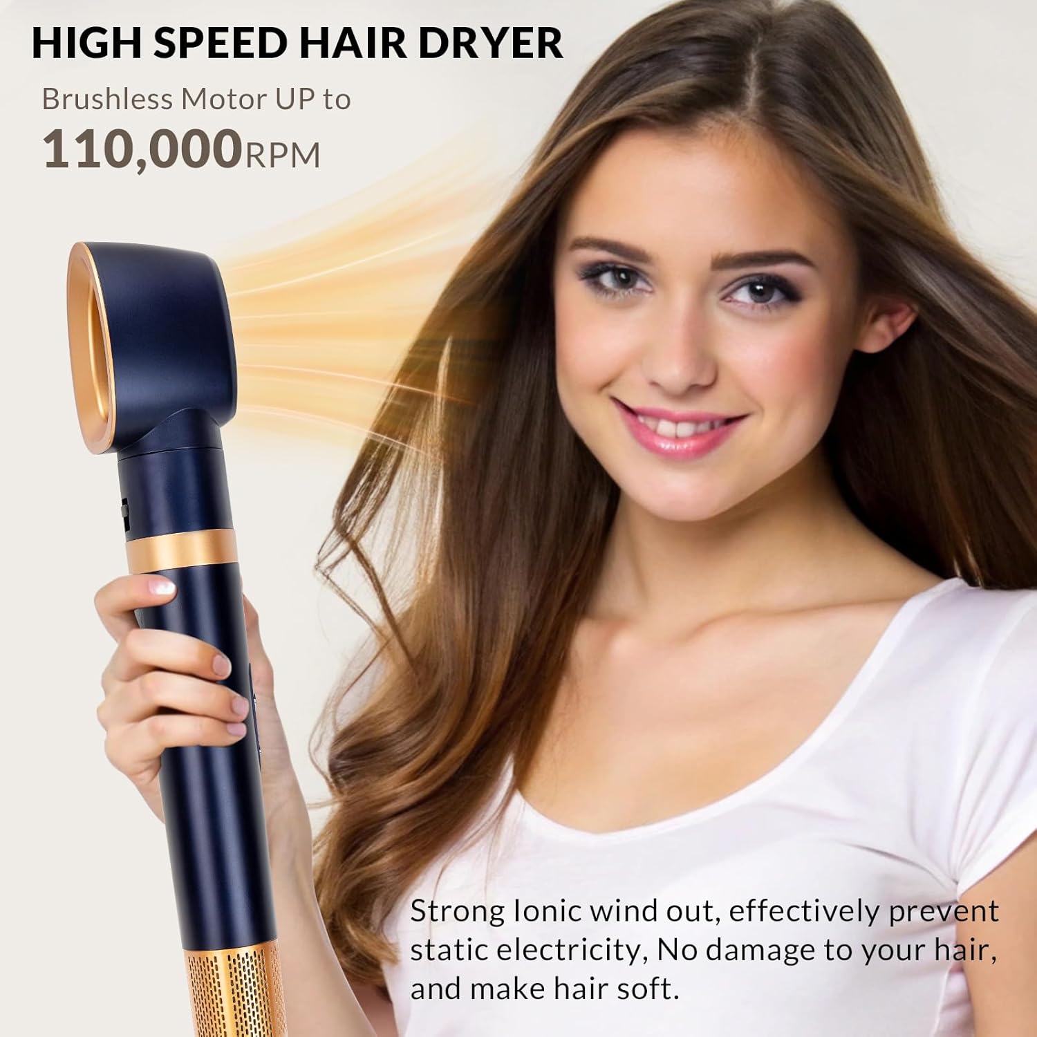 Homdigrk 6 in 1 Professional Hot Air Styler, Ionic Hair Dryer&Curling Iron Set, Combines Drying, Smoothing, Curling, and Volumizing in one, Including Travel Storage Case - Prussian Blue