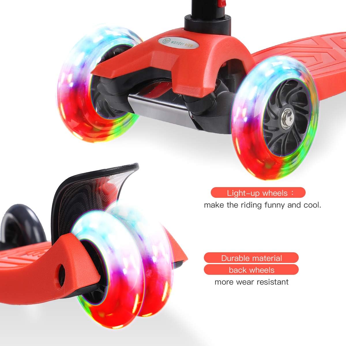 3 Wheel Scooter for Kids Ages 6-12,Kids Scooter with Light Up Wheels, Sturdy Deck Design, and 4 Height Adjustable Suitable for Kids Ages 3-12