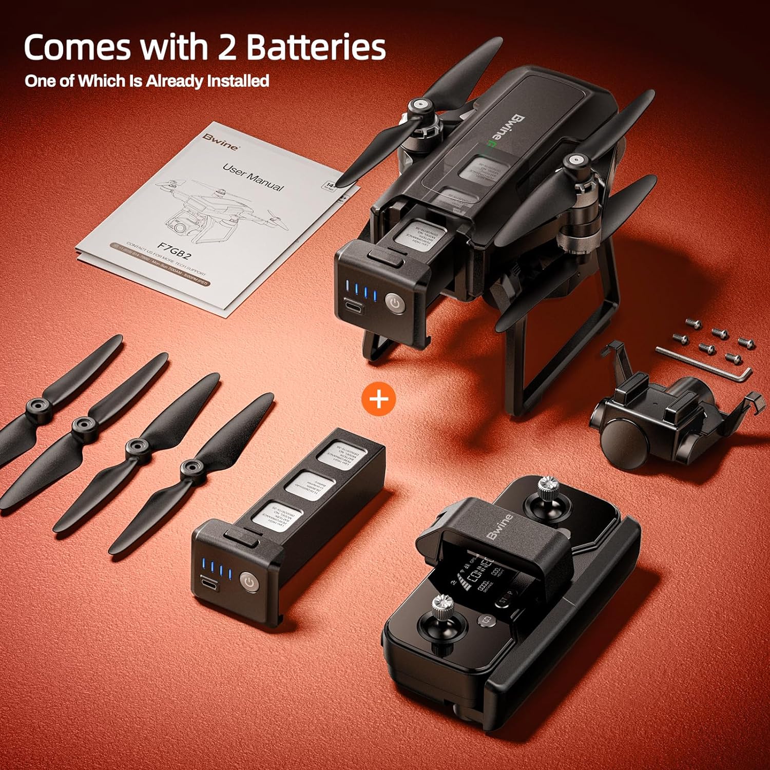 Bwine F7GB2 - Drones con cámara para adultos, 4K, rango de transmisión de 9800 pies, cardán de 3 ejes, 2 baterías, tiempo de vuelo de 50 min, retorno automático GPS, resistencia al viento de nivel 6