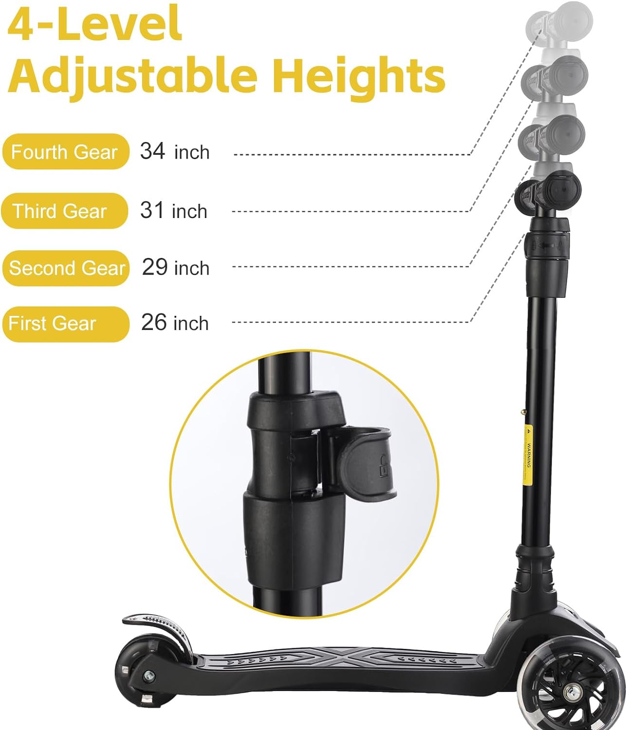 3 Wheel Scooter for Kids Ages 6-12,Kids Scooter with Light Up Wheels, Sturdy Deck Design, and 4 Height Adjustable Suitable for Kids Ages 3-12