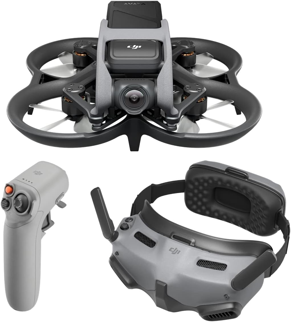 DJI Avata Explorer Combo, dron de visión en primera persona con cámara 4K, súper ancho de 155° FOV, incluye nuevo RC Motion 2 y gafas Integra Black, cumple con la FAA Remote ID