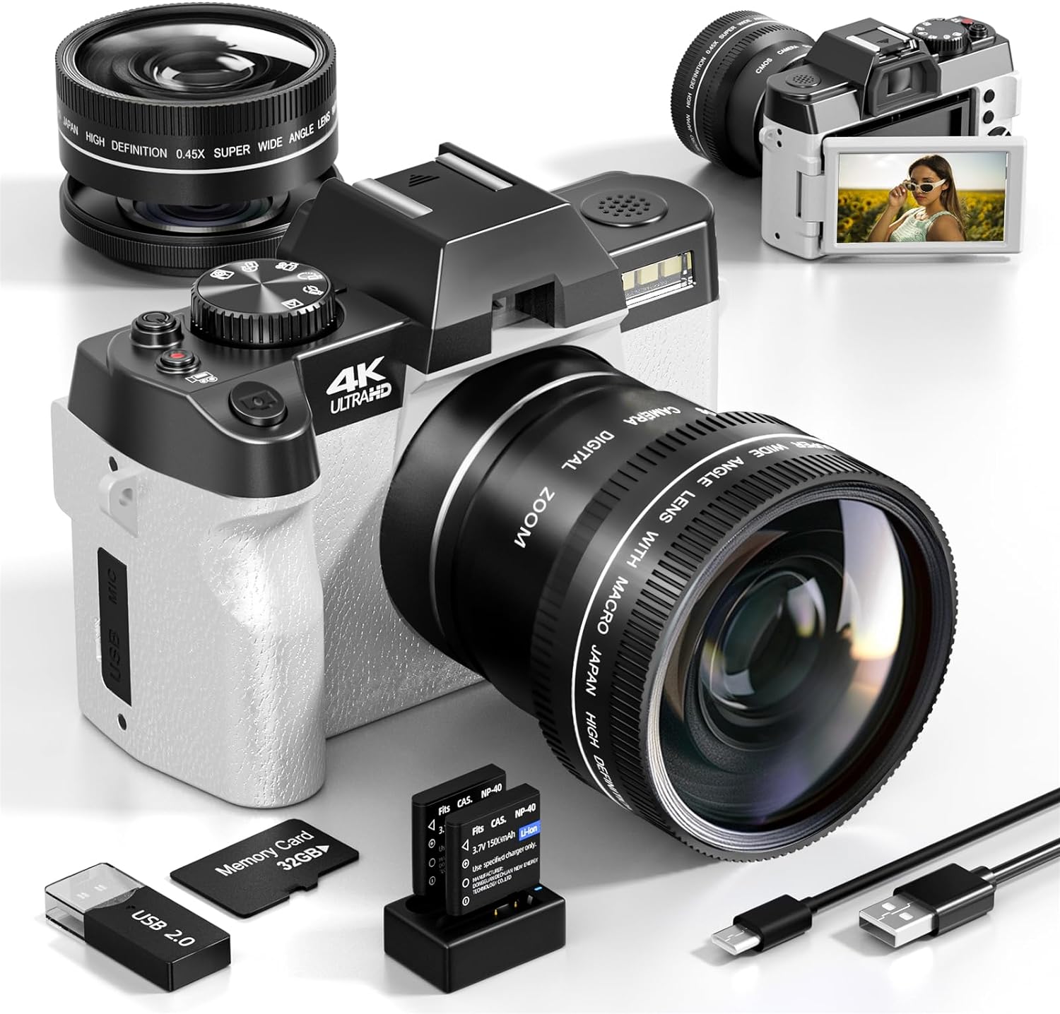 G-Anica Digital Camera, 48MP Cameras for Photography with WiFi & App Control, 4K Vlogging Camera for YouTube,Compact Camera,Perfect for Entry-Level Users and Beginners with Macro&Wide Lens-32GB Card