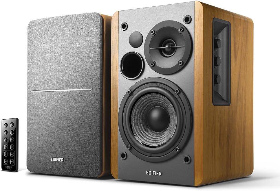 Edifier R1280DB Powered Bluetooth Bookshelf Speakers - Optical Input - Wireless Studio Monitors - 4 Inch Near Field Speaker - 42w RMS - Wood Grain