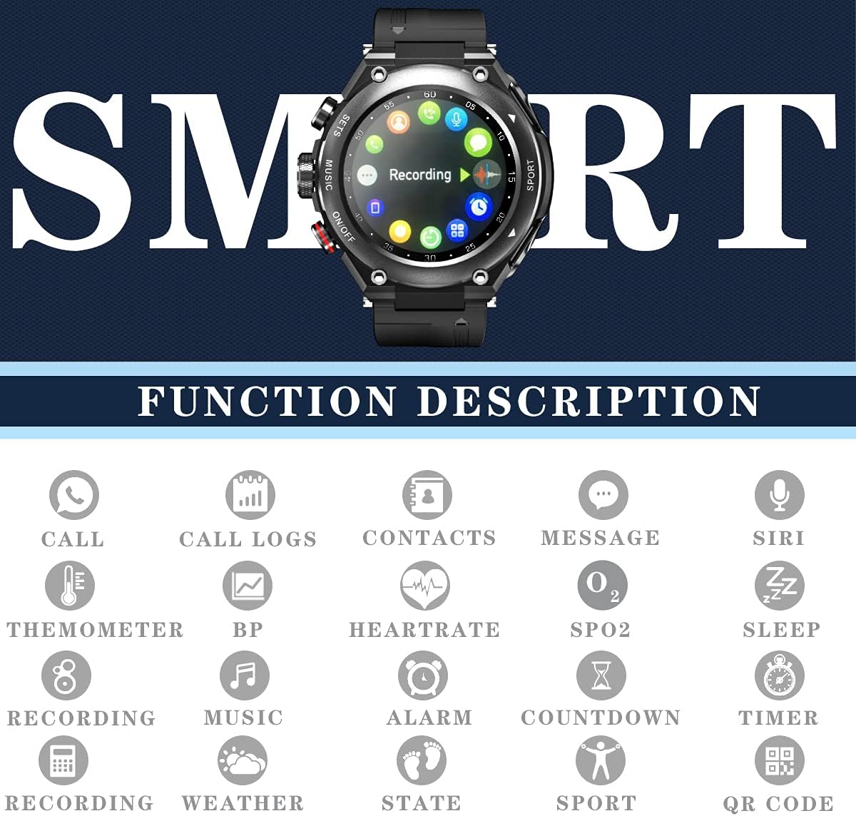 Desong Smart Watch with Earbuds, 3 in 1 Round Fitness Tracker,1.28inch Smartwatch for Men,Answer/Make Call,Recording,Sleep Monitor,Sports Smart Watch Long Time Standby