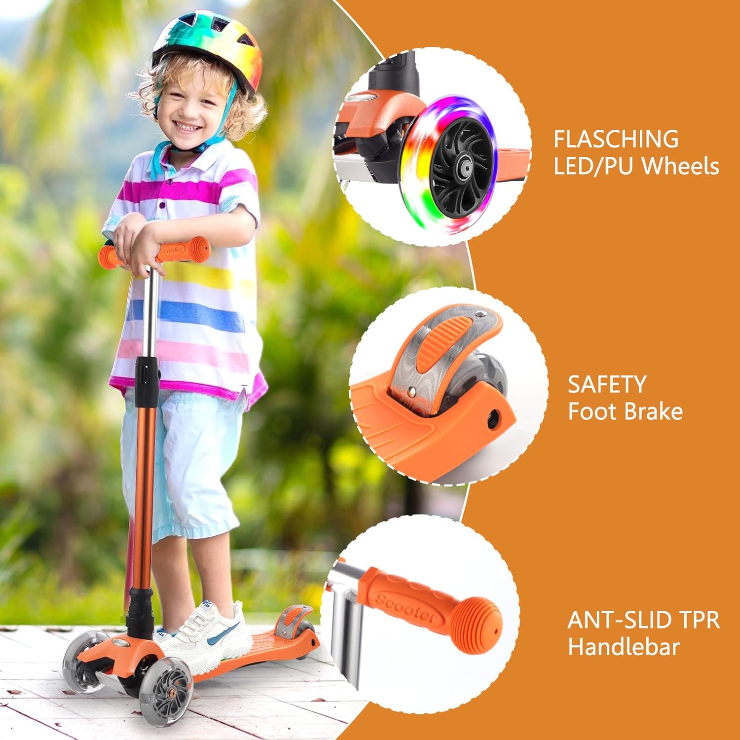 3 Wheel Scooter for Kids Ages 6-12,Kids Scooter with Light Up Wheels, Sturdy Deck Design, and 4 Height Adjustable Suitable for Kids Ages 3-12