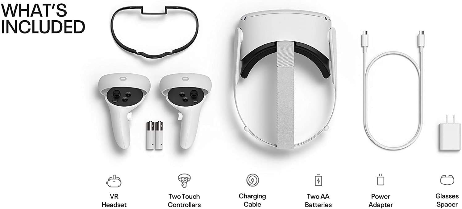 Oculus Quest 2 Advanced All-in-One Virtual Reality Gmaing VR Headset 128GB Set, White