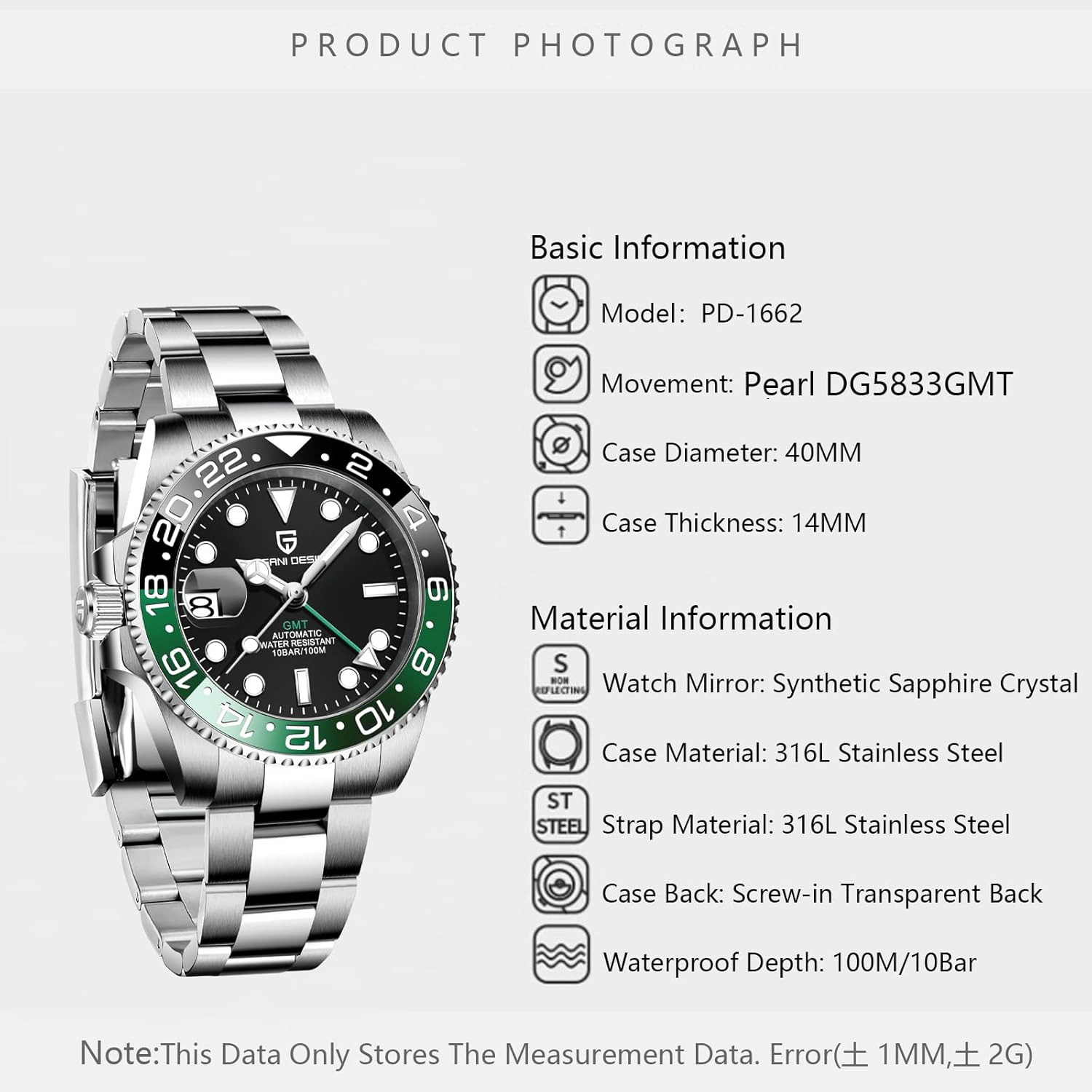 Men Watch Pagani Design GMT Watches for Men Automatic 40MM Date 100M Waterproof Stainless Steel Sapphire Glass Mechanical Wristwatches PD-1662