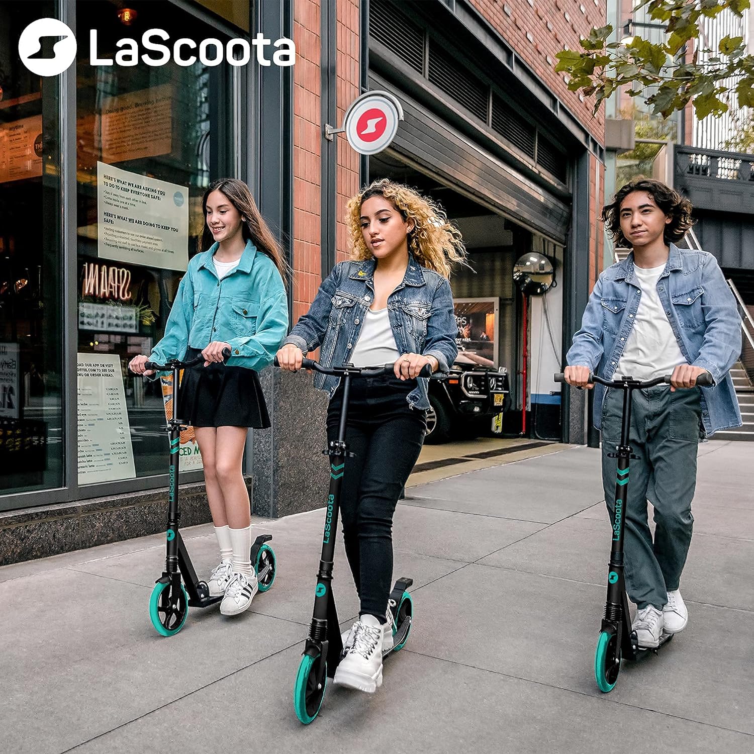LaScoota Kick Scooter for Kids Ages 6+, Teens & Adults, Large 8 Sturdy Urethane Wheels. Adjustable Handlebar, Lightweight, Foldable, 220lbs Max Load