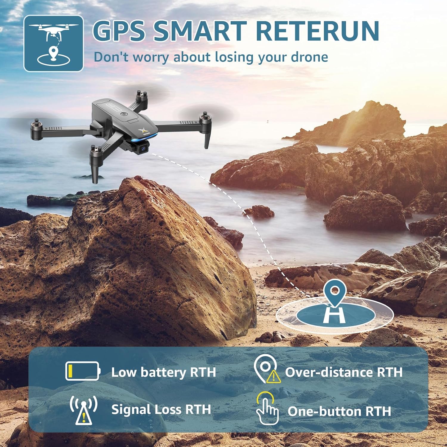 X-shop Dron GPS con cámara 4K para adultos, motor sin escobillas plegable FPV RC Quadcopter con rango de control de 10000 pies, retorno automático, sígueme, modo sin cabeza, vuelo de 50 minutos de