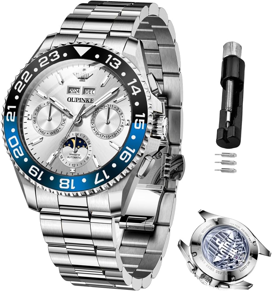 OUPINKE Men's Automatic Watch Self Winding Mechanical Luxury Wrist Watch Sapphire Crystal Tungsten Steel