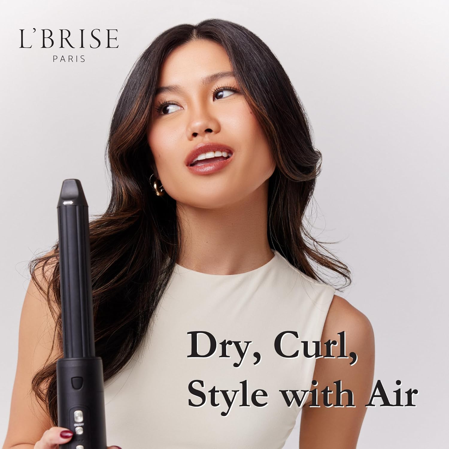 L’Brise Paris Air Wrap Hair Styler, 1.25 Inch, Hair Dryer, Curling Iron, & Hair Straightener in 1 Hair Styling Tool Without Heat Damage, Coanda Titanium Technology, 5 Attachments, Long Thick Barrel