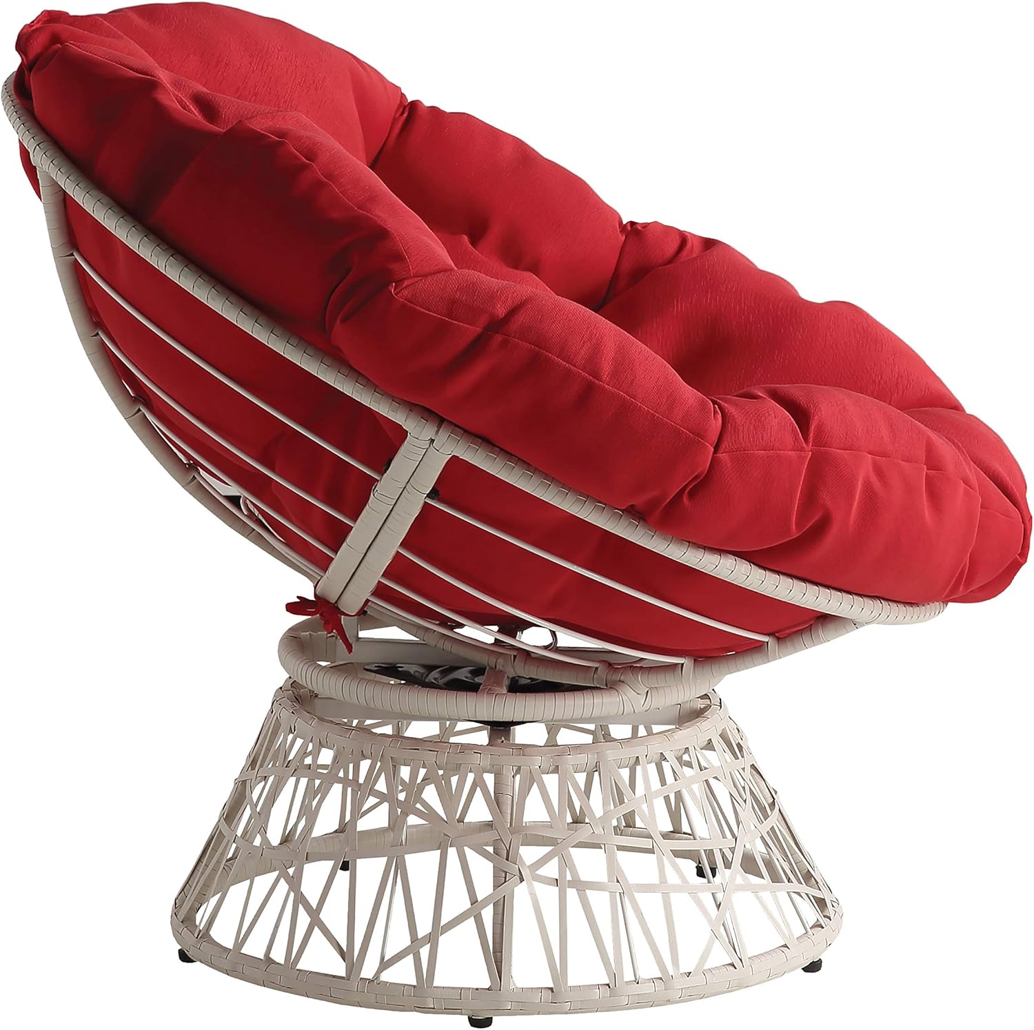 OSP Home Furnishings Wicker Papasan Chair with 360-Degree Swivel, Grey Frame with Blue Cushion