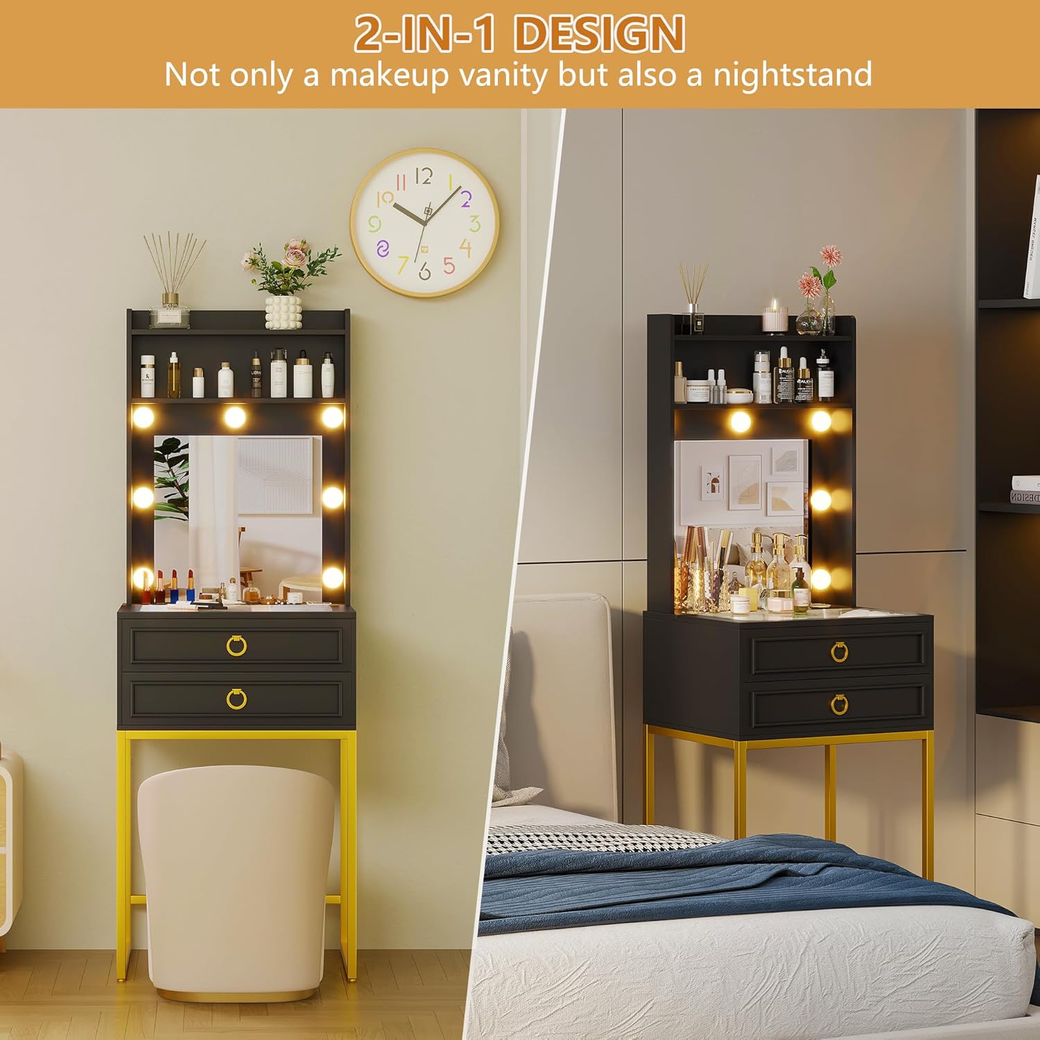 LVSOMT Small Makeup Vanity with Glass Top, White Vanity Desk with Lighted Mirror and Lights, Mini Makeup Table with Motion Sensor, Corner Dressing Table for Bedroom, Apartment