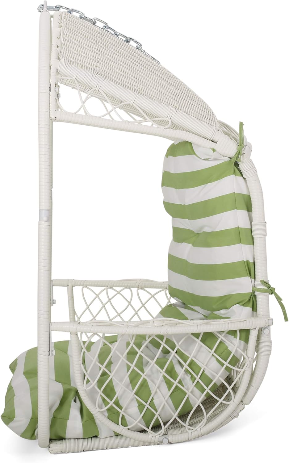 Christopher Knight Home Becky Wicker Hanging Chair with Cushion (Stand Not Included), White, Green