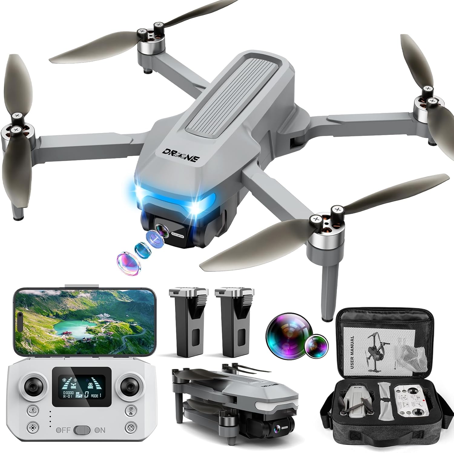 Drone con cámara 4K, FPV Drones 248G RC Plane GPS Drone para adultos con motor sin escobillas, transmisión 5G, vuelo de punto de ruta, retorno automático, control de gestos, baterías, vuelo de 46