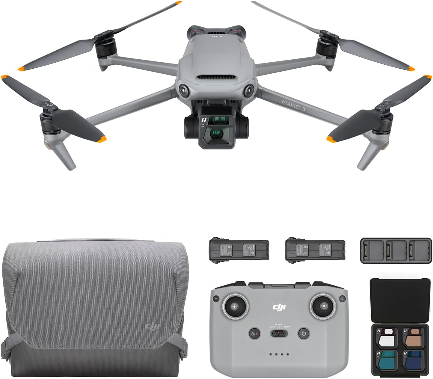 DJI Mavic 3 Fly More Combo, dron con cámara Hasselblad 4/3 CMOS, video de 5.1K, detección de obstáculos omnidireccional, vuelo de 46 minutos, retorno automático avanzado, 2 baterías adicionales,