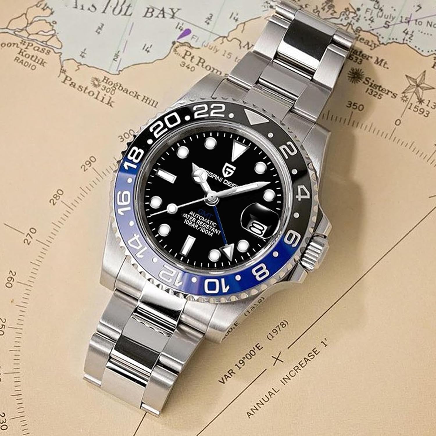 Men Watch Pagani Design GMT Watches for Men Automatic 40MM Date 100M Waterproof Stainless Steel Sapphire Glass Mechanical Wristwatches PD-1662