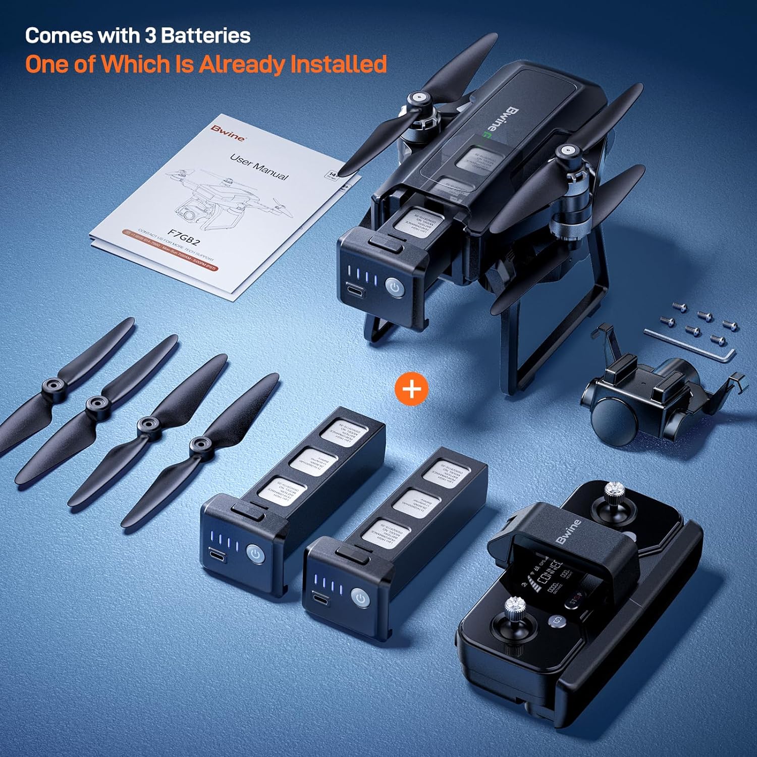 Bwine Drones GPS F7 con cámara para adultos visión nocturna 4K, cardán de 3 aix, alcance de 2 millas, 75 minutos de tiempo de vuelo profesional con 3 baterías, retorno automático+sígueme, volar