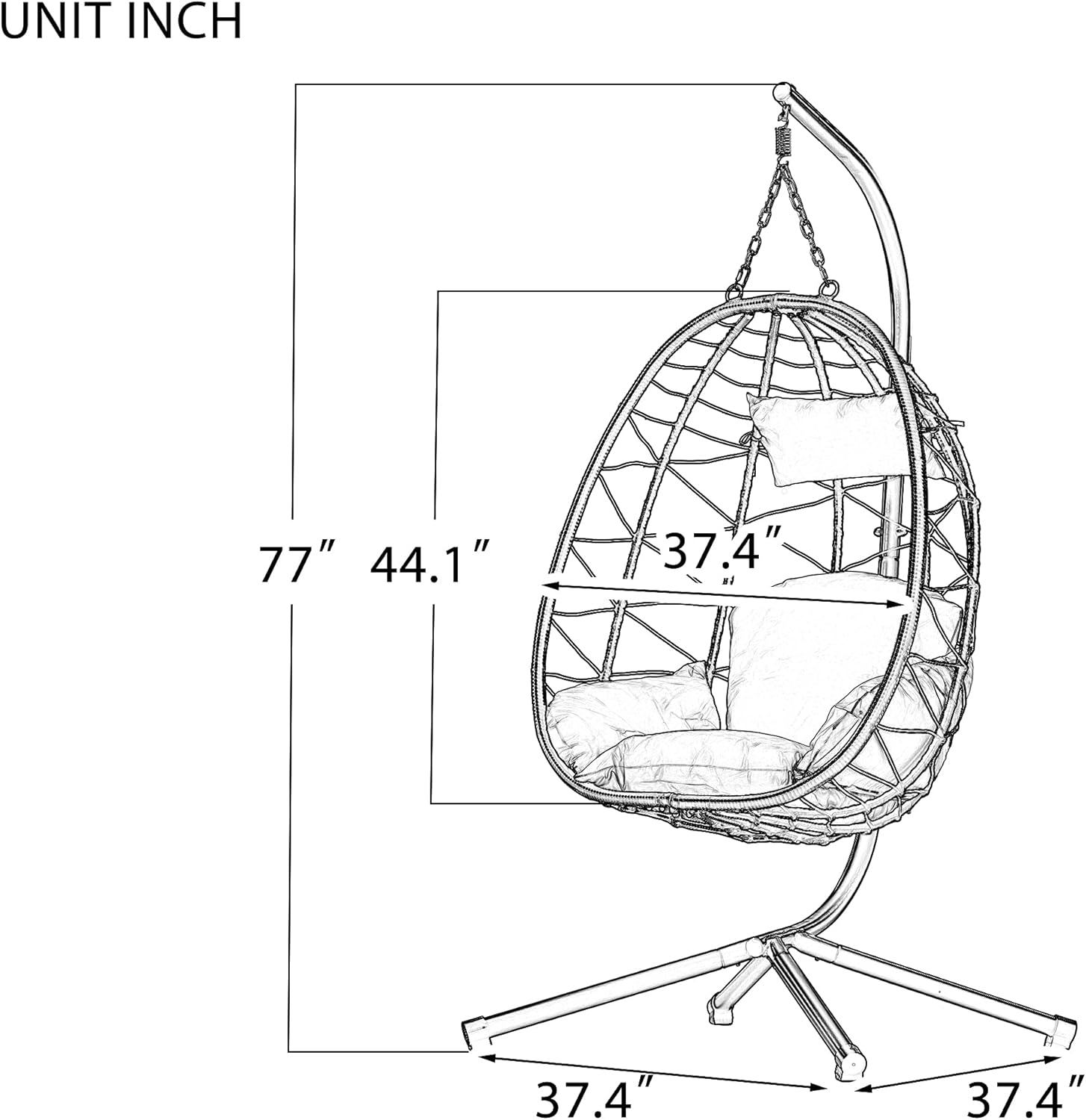 Egg Chair with Stand Indoor Outdoor Swing Chair Patio Wicker Hanging Egg Chair Hanging Basket Chair Hammock Chair with Stand for Bedroom Living Room Balcony (Beige)