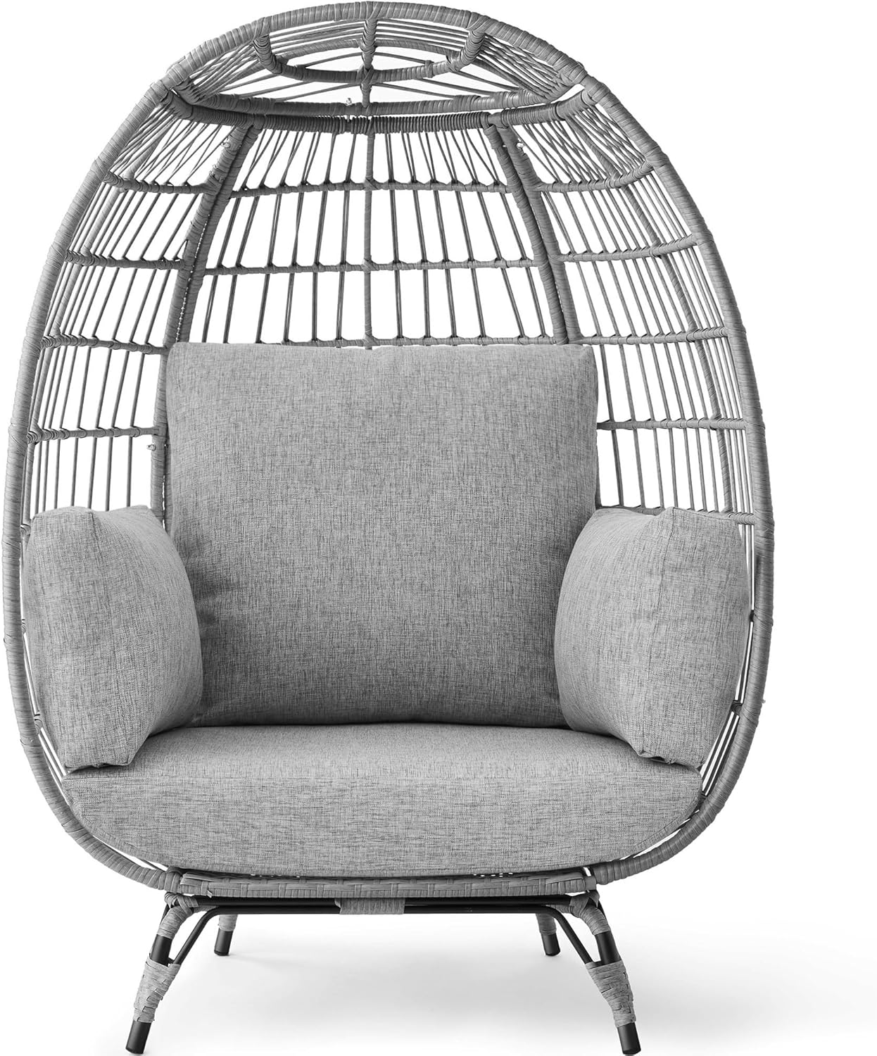 Best Choice Products Wicker Egg Chair, Oversized Indoor Outdoor Lounger for Patio, Backyard, Living Room w/ 4 Cushions, Steel Frame, 440lb Capacity - Gray/Heather Gray