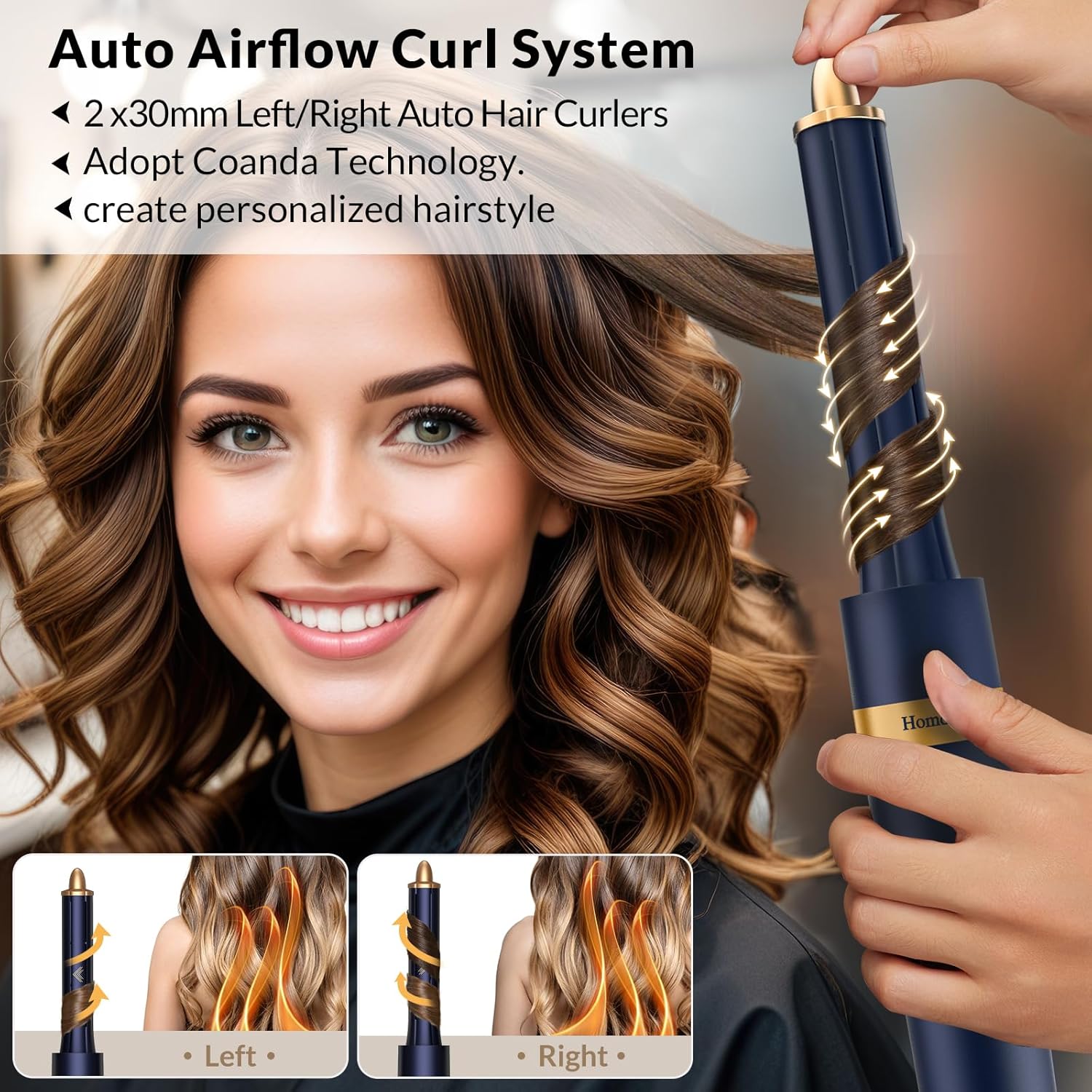 Homdigrk 6 in 1 Professional Hot Air Styler, Ionic Hair Dryer&Curling Iron Set, Combines Drying, Smoothing, Curling, and Volumizing in one, Including Travel Storage Case - Prussian Blue