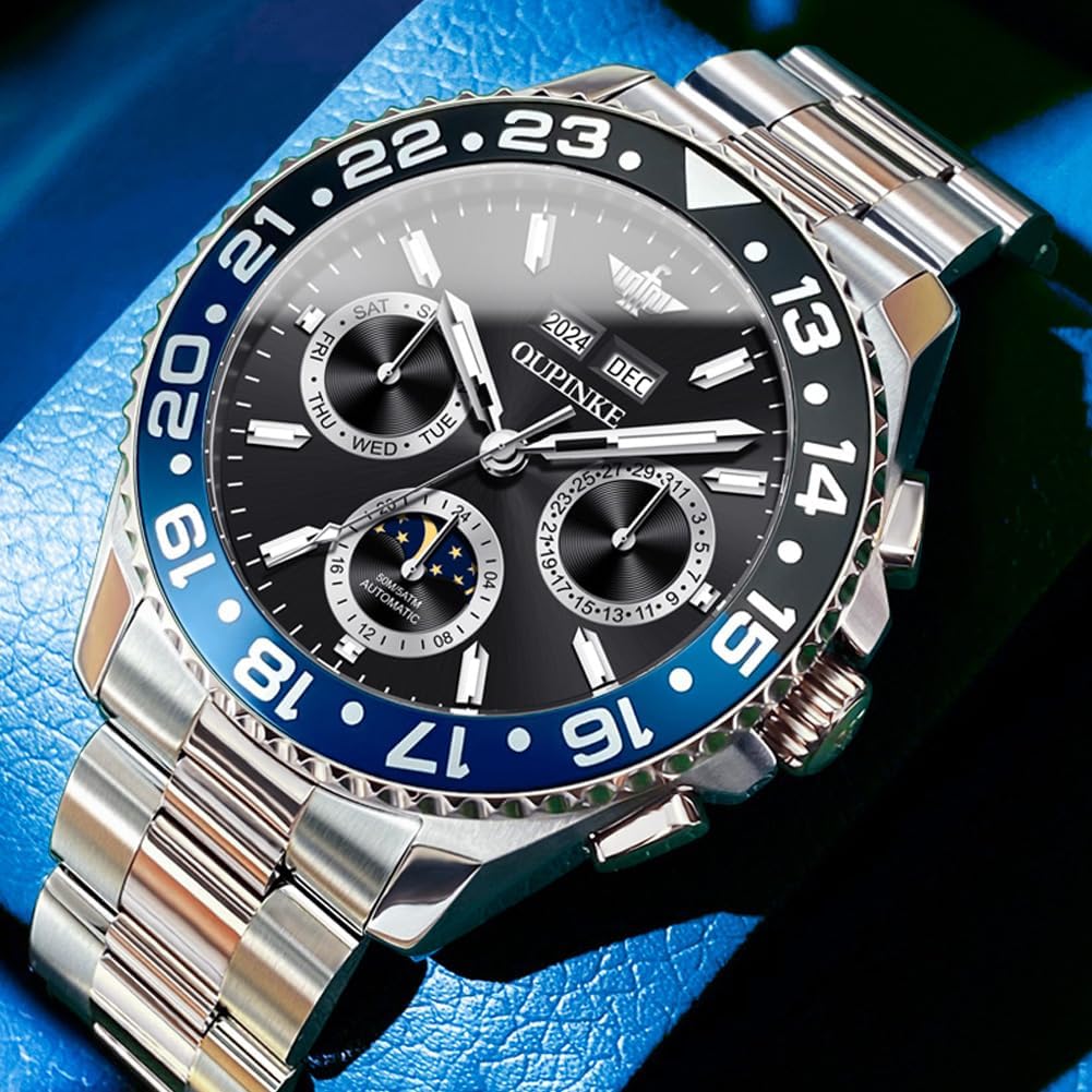 OUPINKE Men's Automatic Watch Self Winding Mechanical Luxury Wrist Watch Sapphire Crystal Tungsten Steel