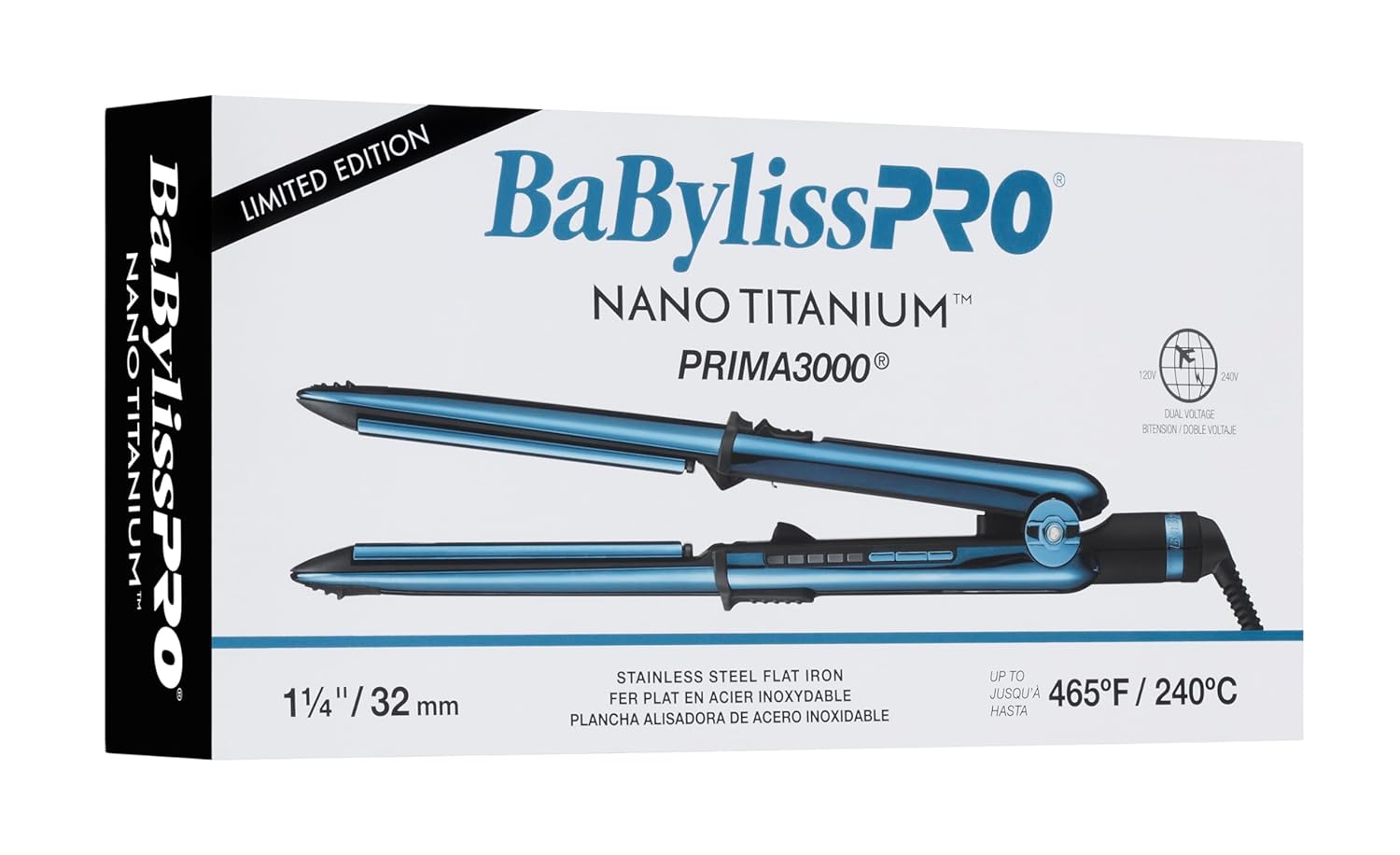 BaBylissPRO Nano Titanium Prima Ionic Hair Straightener, Curl and Straighten Hair With One Professional Tool