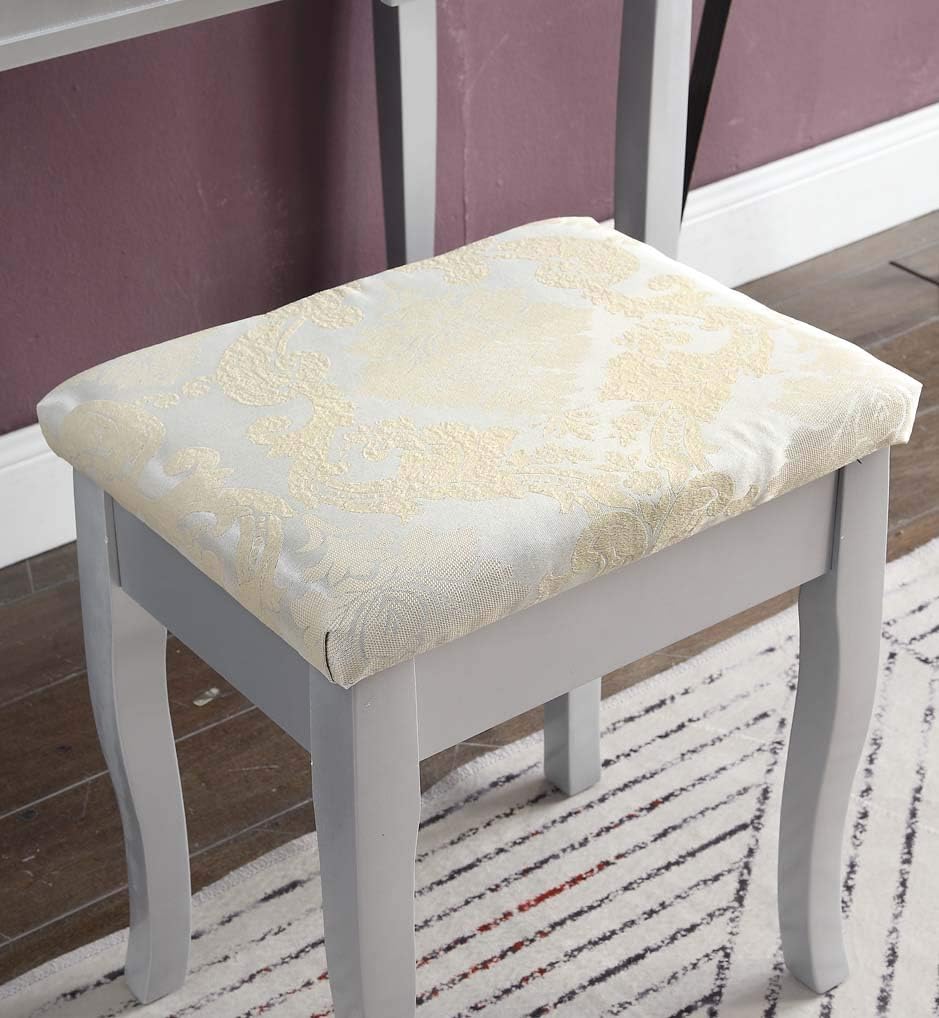 Roundhill Furniture Sanlo Wooden Vanity | Make Up Table and Stool Set | White