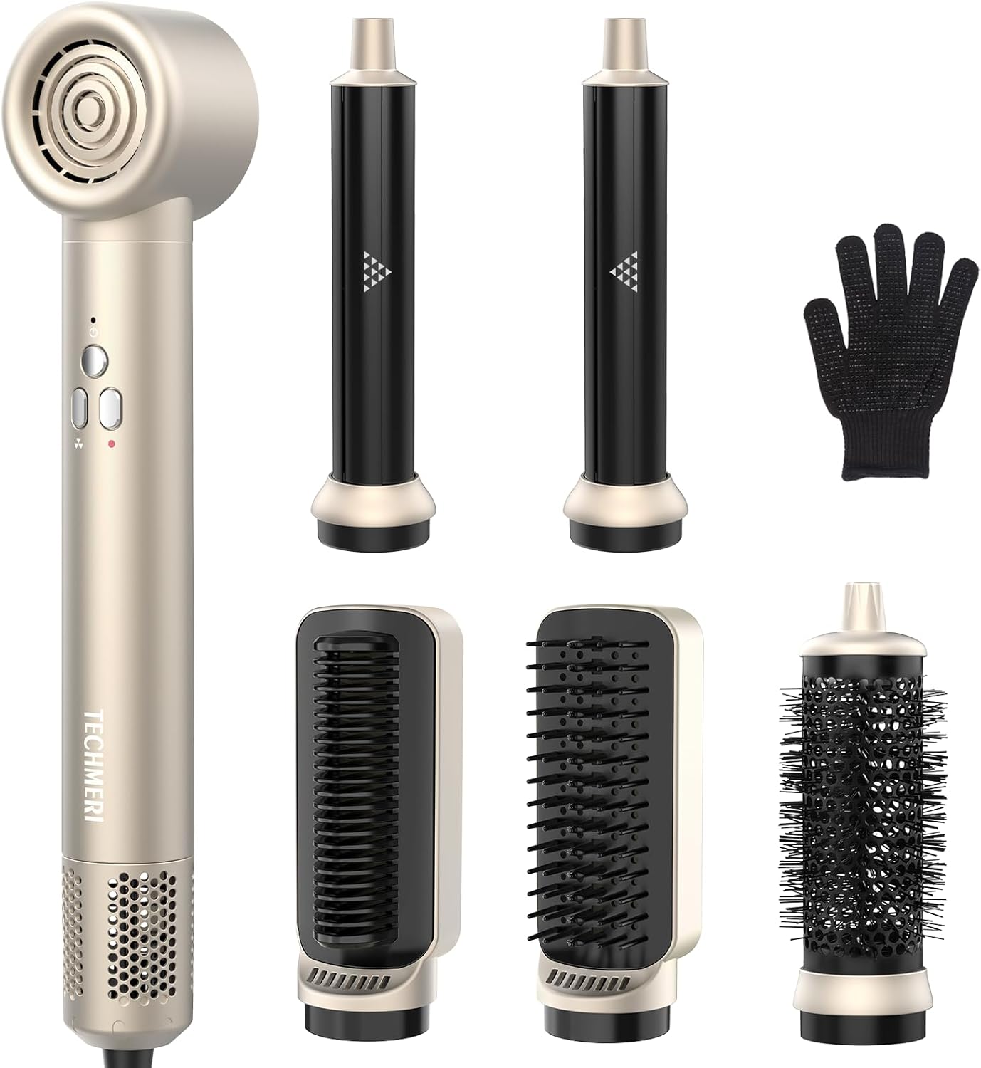 Hair Dryer Brush TECHMERI 6 in 1 Blow Dryer Brush Ions, Detachable Hair Styler Tools, Auto Wrap Curler, Hot Air Brush for Drying, Straightening and Volumizing