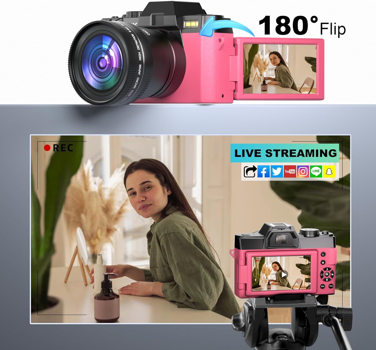 G-Anica Digital Camera, 48MP Cameras for Photography with WiFi & App Control, 4K Vlogging Camera for YouTube,Compact Camera,Perfect for Entry-Level Users and Beginners with Macro&Wide Lens-32GB Card
